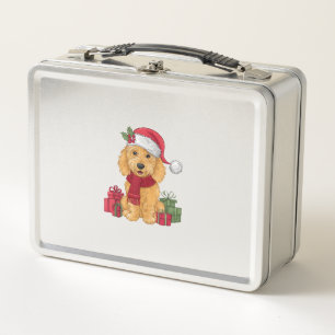 Goldendoodle Dog Christmas Outfits Santa Hat Dog X Metal Lunch Box