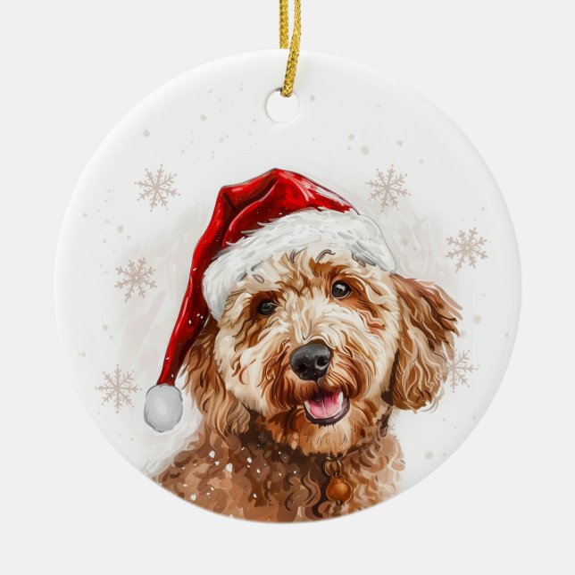 Goldendoodle Dog Christmas Personalized Ceramic Ornament (Front)