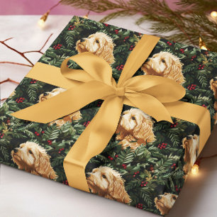 Goldendoodle dog Christmas Pine Wrapping Paper