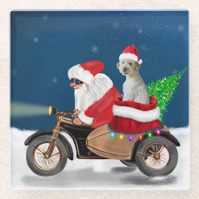 Goldendoodle dog Christmas Santa Claus  Glass Coaster (Front)