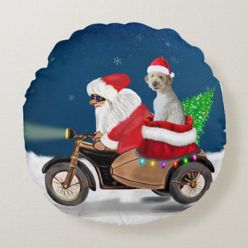 Goldendoodle dog Christmas Santa Claus  Round Pillow