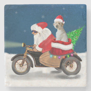 Goldendoodle dog Christmas Santa Claus Stone Coaster