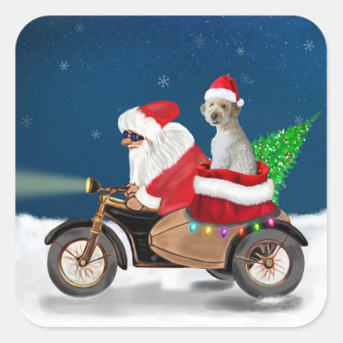 Goldendoodle dog Christmas Santa Claus Throw Pillo Square Sticker