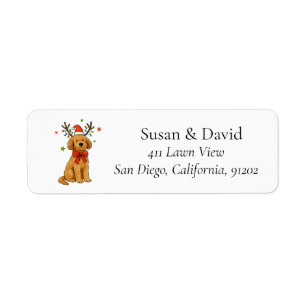 Goldendoodle Dog Christmas Santa Hat Antlers Puppy Label