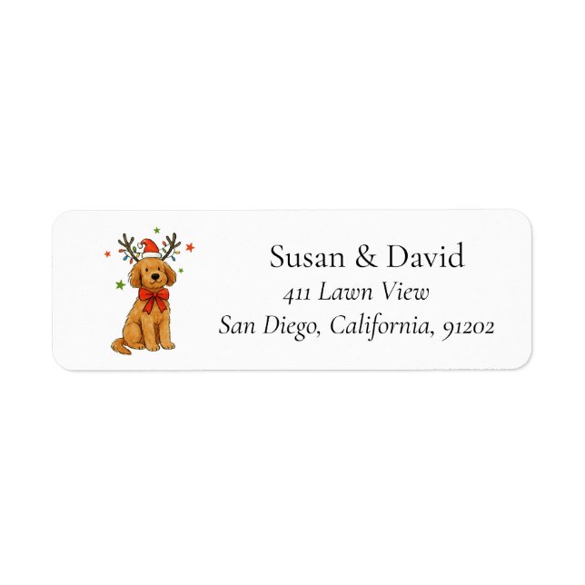 Goldendoodle Dog Christmas Santa Hat Antlers Puppy Label (Front)