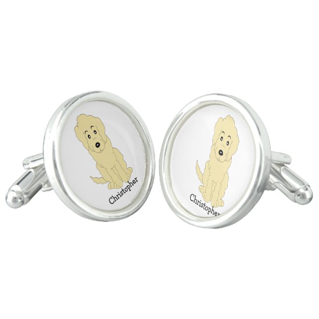 Goldendoodle Dog Design Cufflinks (Angled)