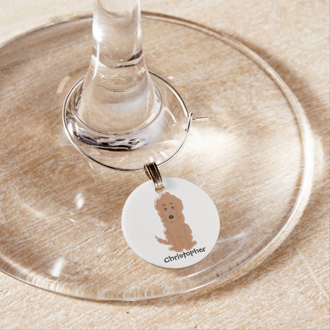 Goldendoodle Dog Design Wine Glass Charm (In Situ)