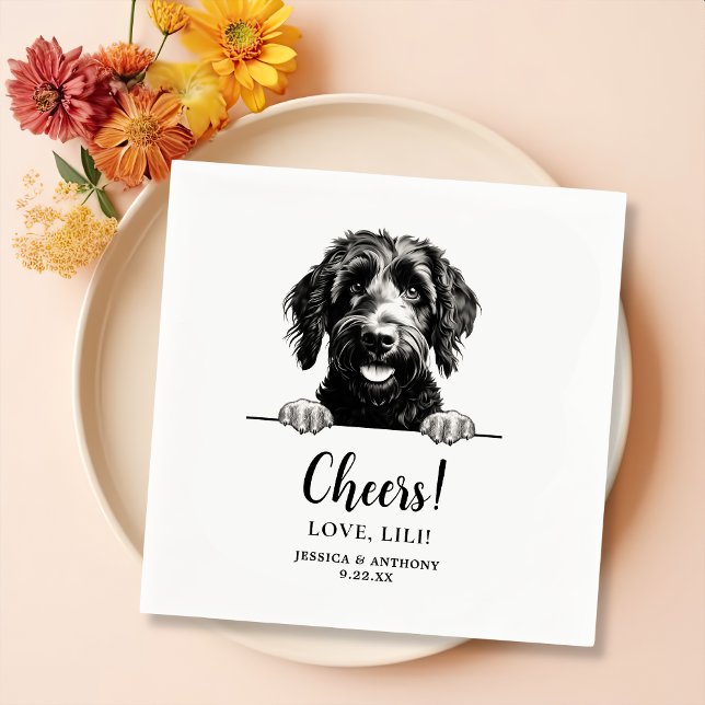 Goldendoodle Dog Drawing Personalized Cheers Napkins (Creator Uploaded)