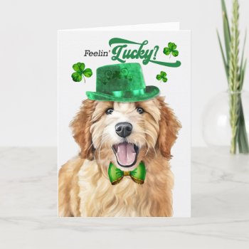 Goldendoodle Dog Feelin' Lucky St Patrick's Day Holiday Card by PAWSitivelyPETs at Zazzle