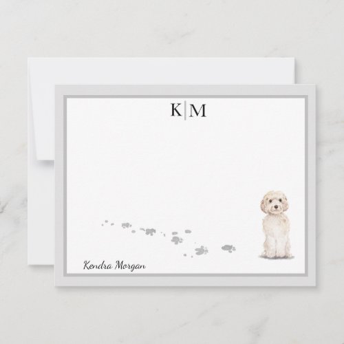 Goldendoodle Dog Gray Border Monogram Your Name Note Card