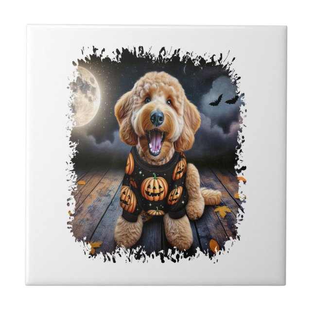 Goldendoodle Dog Halloween Ceramic Tile (Front)