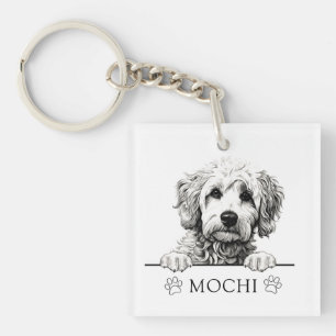 Goldendoodle Dog Hand Drawing Personalized Keychain