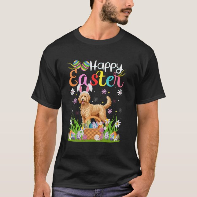 Goldendoodle Dog Happy Easter Egg Hunt Bunny Ear E T-Shirt (Front)