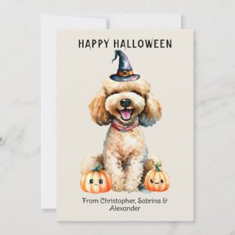 Goldendoodle Dog Happy Halloween Holiday Card | Zazzle