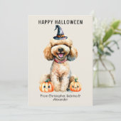 Goldendoodle Dog Happy Halloween Holiday Card (Standing Front)