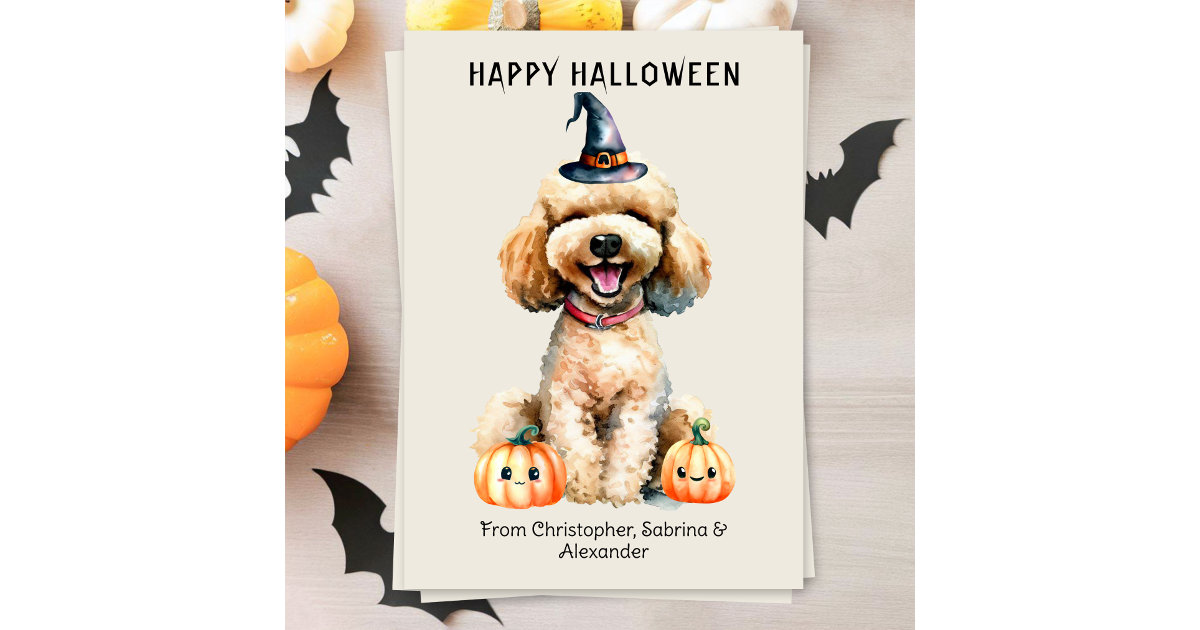 Goldendoodle Dog Happy Halloween Holiday Card 