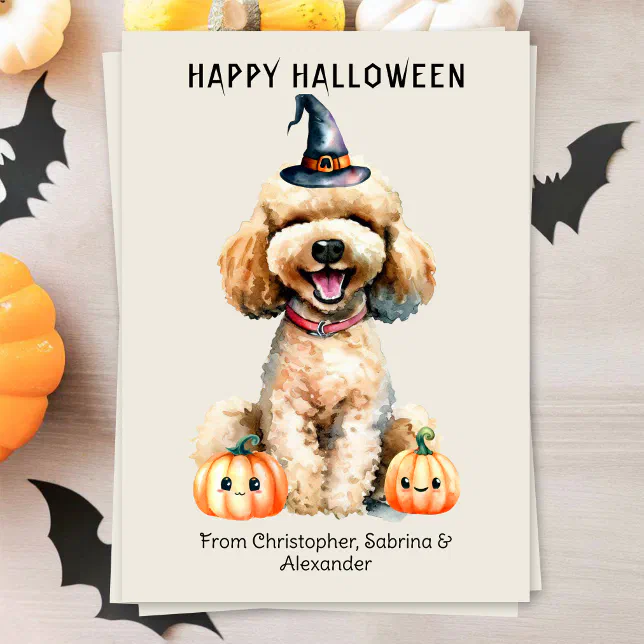 Goldendoodle Dog Happy Halloween Holiday Card | Zazzle