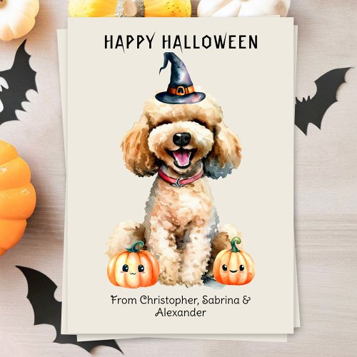 Goldendoodle Dog Happy Halloween Holiday Card