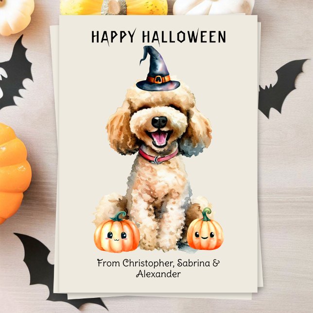 Goldendoodle Dog Happy Halloween Holiday Card