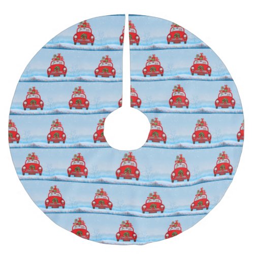 Goldendoodle Dog In Car With Santa Claus  Brushed Polyester Tree Skirt