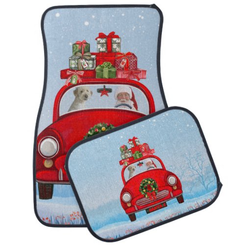 Goldendoodle Dog In Car With Santa Claus Car Floor Mat