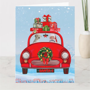 Goldendoodle Dog In Car With Santa Claus Card