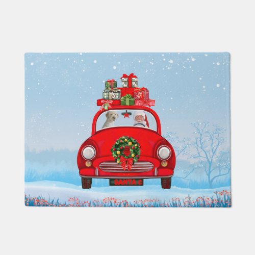 Goldendoodle Dog In Car With Santa Claus  Doormat