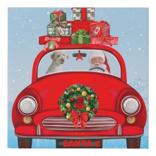 Goldendoodle Dog In Car With Santa Claus Faux Canvas Print