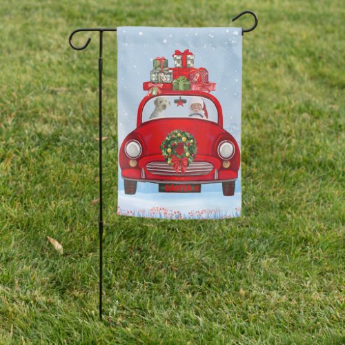 Goldendoodle Dog In Car With Santa Claus  Garden Flag