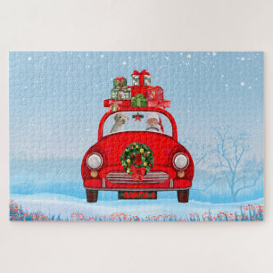 Goldendoodle Dog In Car With Santa Claus Jigsaw Puzzle