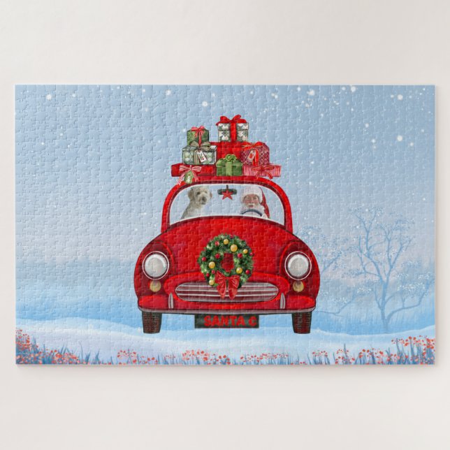 Goldendoodle Dog In Car With Santa Claus  Jigsaw Puzzle (Horizontal)