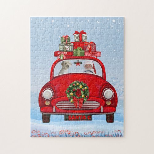 Goldendoodle Dog In Car With Santa Claus  Jigsaw Puzzle