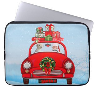 Goldendoodle Dog In Car With Santa Claus  Laptop Sleeve
