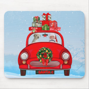 Goldendoodle Dog In Car With Santa Claus Mouse Pad