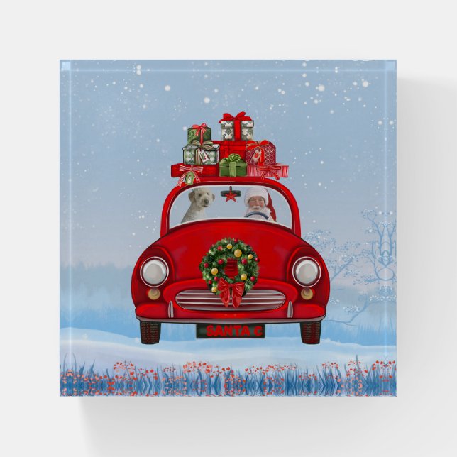 Goldendoodle Dog In Car With Santa Claus  Paperweight (Front)
