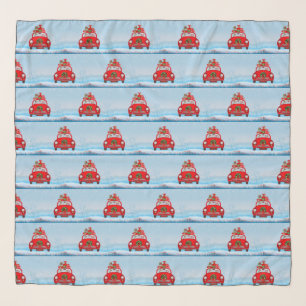 Goldendoodle Dog In Car With Santa Claus Scarf