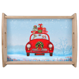 Goldendoodle Dog In Car With Santa Claus Serving Tray