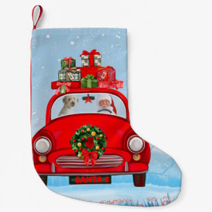 Goldendoodle Dog In Car With Santa Claus Small Christmas Stocking