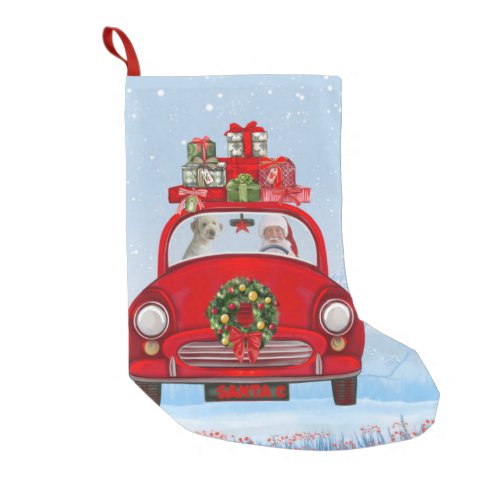 Goldendoodle Dog In Car With Santa Claus  Small Christmas Stocking