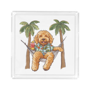 Goldendoodle Dog In Hawaiian Top Acrylic Tray