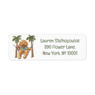 Goldendoodle Dog In Hawaiian Top Label