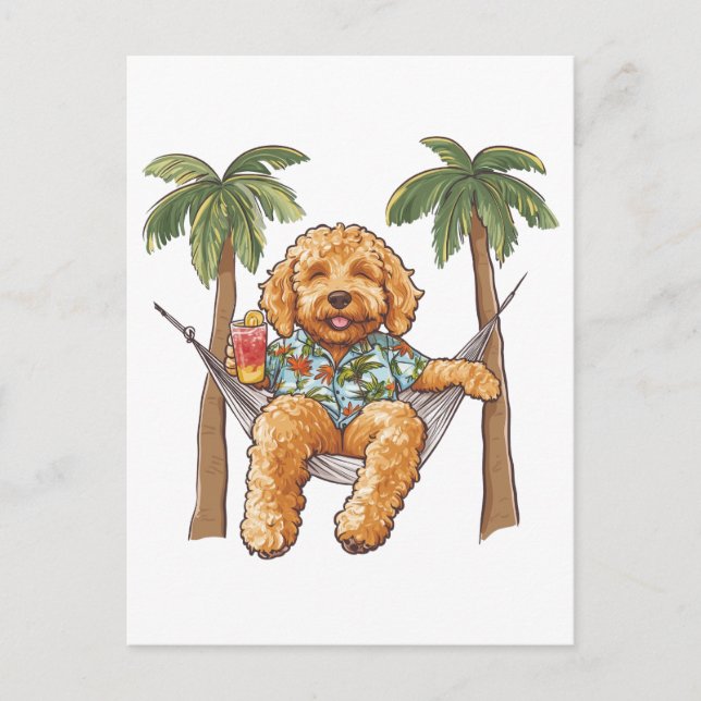 Goldendoodle Dog In Hawaiian Top Postcard (Front)