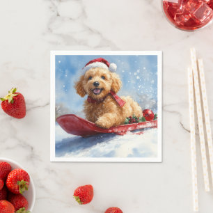 Goldendoodle Dog in Sledge Let it Snow Christmas Napkins
