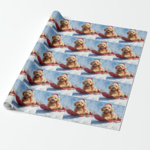 Goldendoodle Dog in Sledge Let it Snow Christmas Wrapping Paper