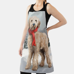 Goldendoodle Dog in Snow Christmas  Apron
