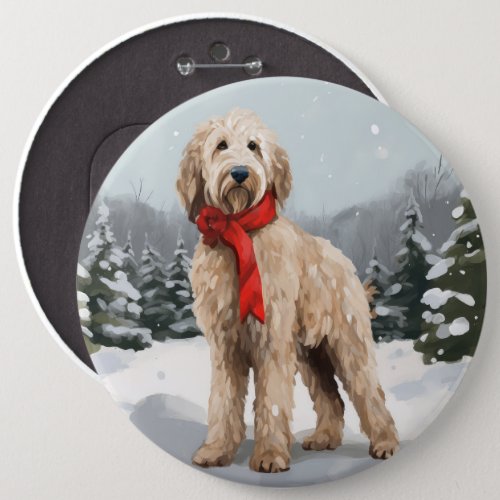 Goldendoodle Dog in Snow Christmas  Button