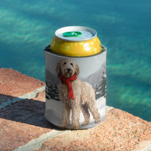 Goldendoodle Dog in Snow Christmas  Can Cooler