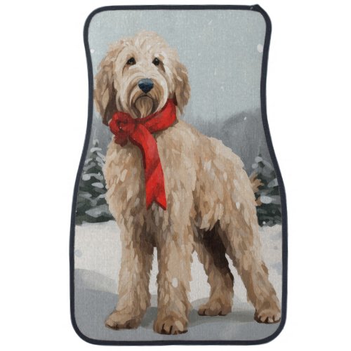 Goldendoodle Dog in Snow Christmas  Car Floor Mat