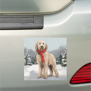 Goldendoodle Dog in Snow Christmas Car Magnet