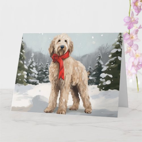 Goldendoodle Dog in Snow Christmas  Card